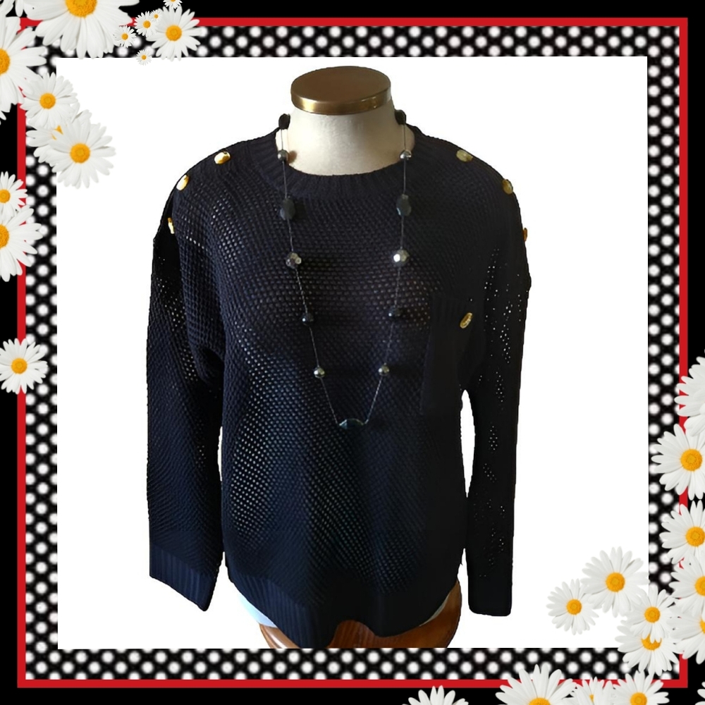 Must have Two Ways Shoulder Button Knit Top Black